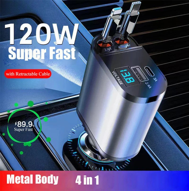 Rychlá nabíječka do auta s dvojitým inteligentním USB portem 4-v-1