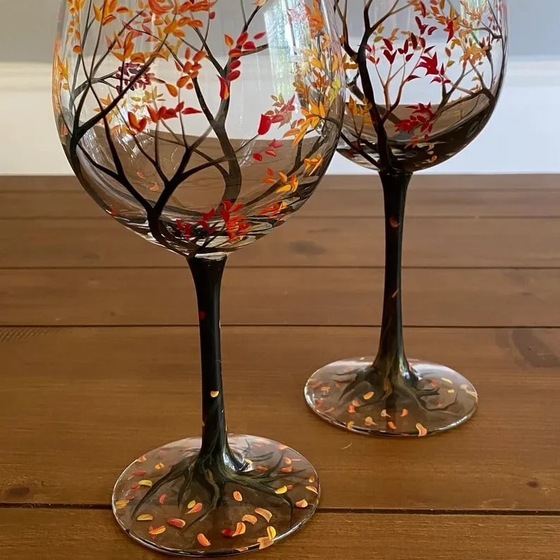 Verres peints à la main inspirés des quatre saisons