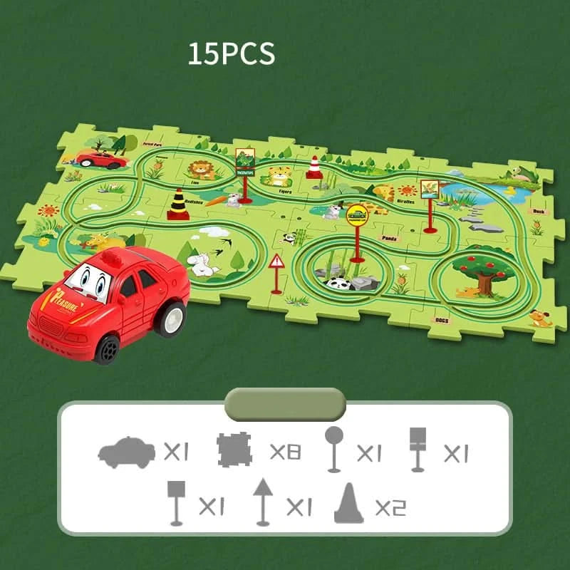 Vzdelávací obvodový puzzle s elektrickými vozidlami 