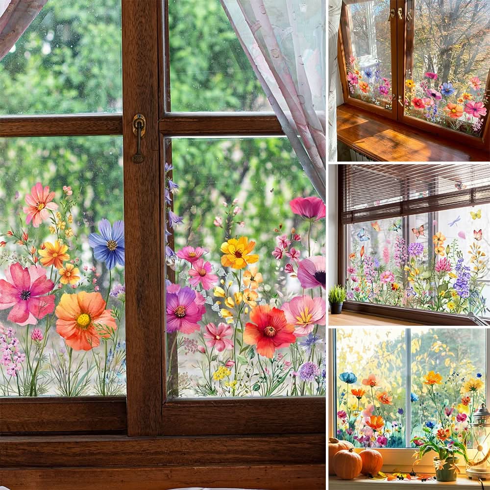 Pegatinas florales adhesivas para ventanas 