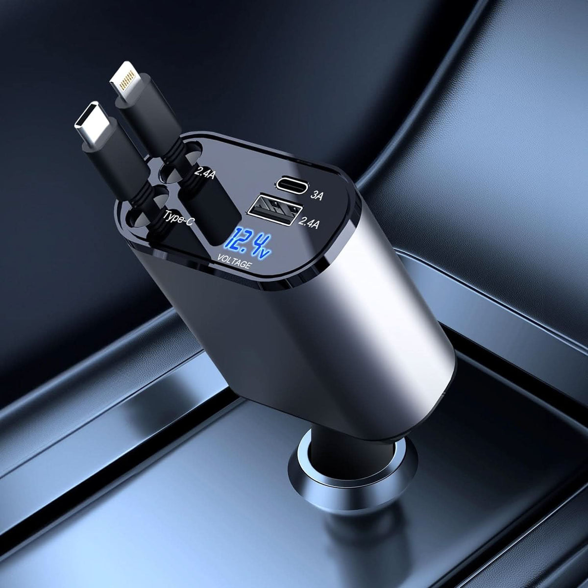 Szybka ładowarka samochodowa z podwójnym inteligentnym portem USB 4-w-1 