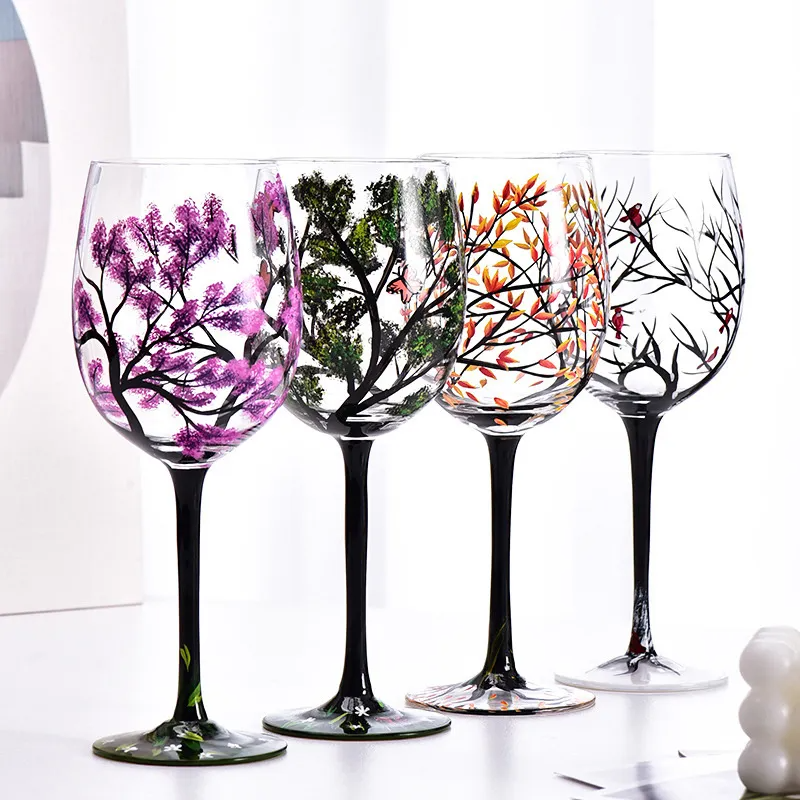 Håndmalede glas inspireret af de fire årstider 